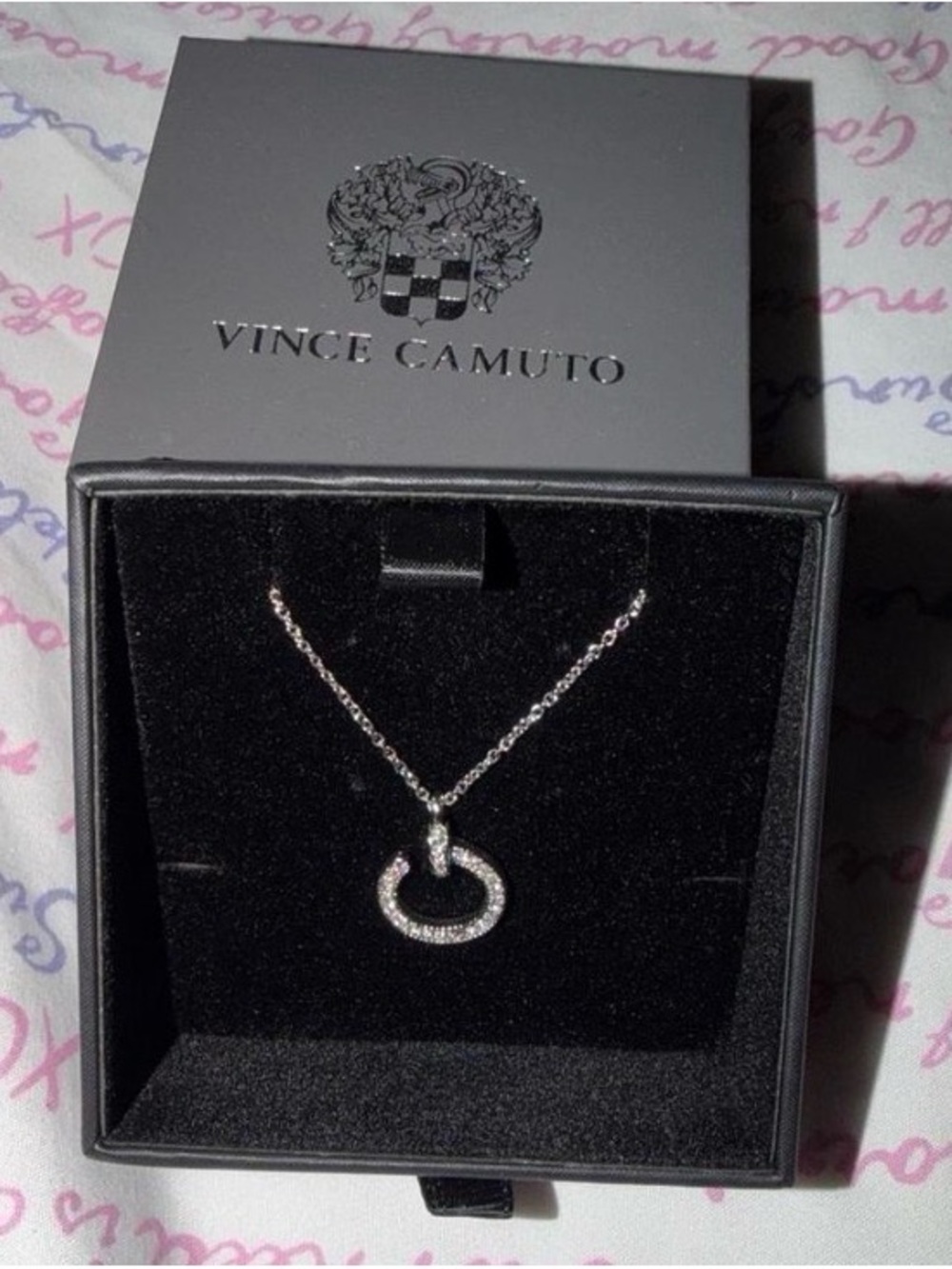 Vince Camuto Silver Crystal Open Circle Pendant on Chain